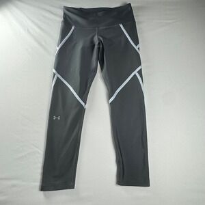 Under Armour Womens HeatGear Compression Leggings Gray White Piping Medium